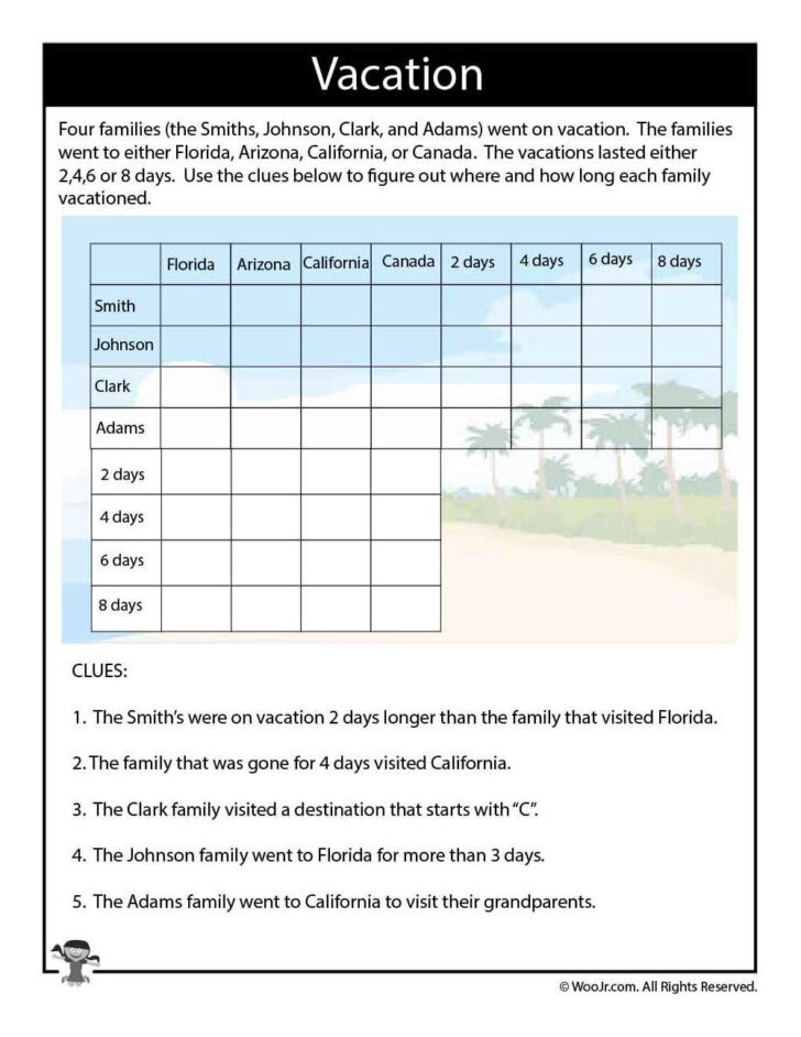 Printable Fourth Grade Logic Puzzle Worksheets