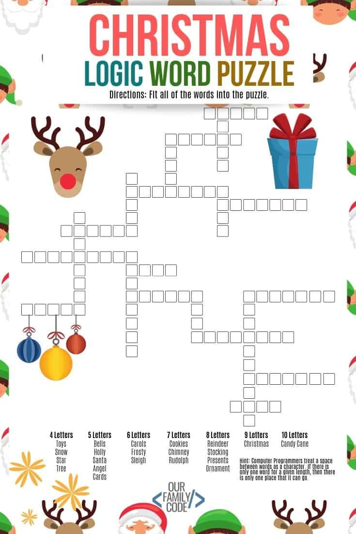 Christmas Logic Word Puzzle For Kids Our Family Code Word Puzzles 