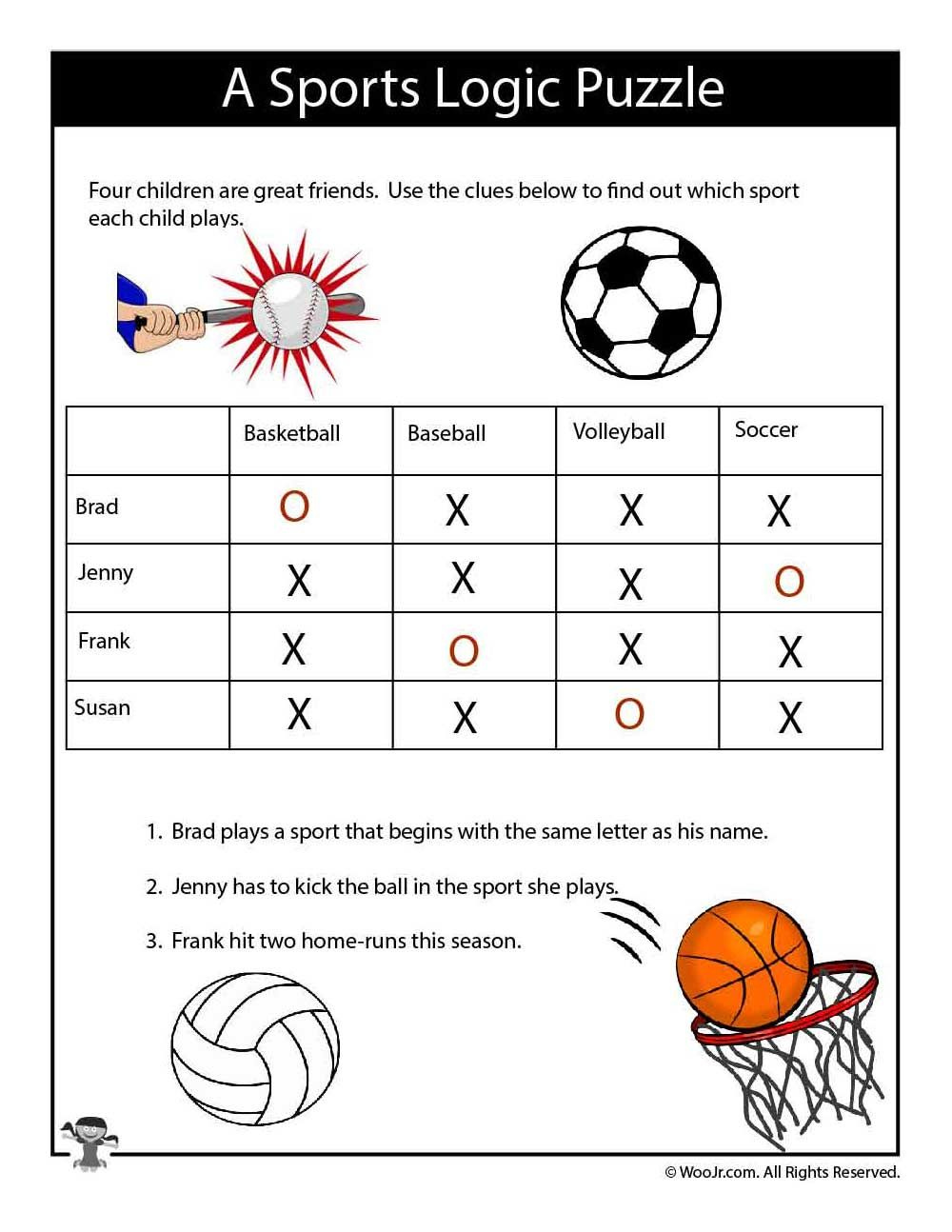 Easy Sports Logic Puzzle ANSWERS Woo Jr Kids Activities Okuma 