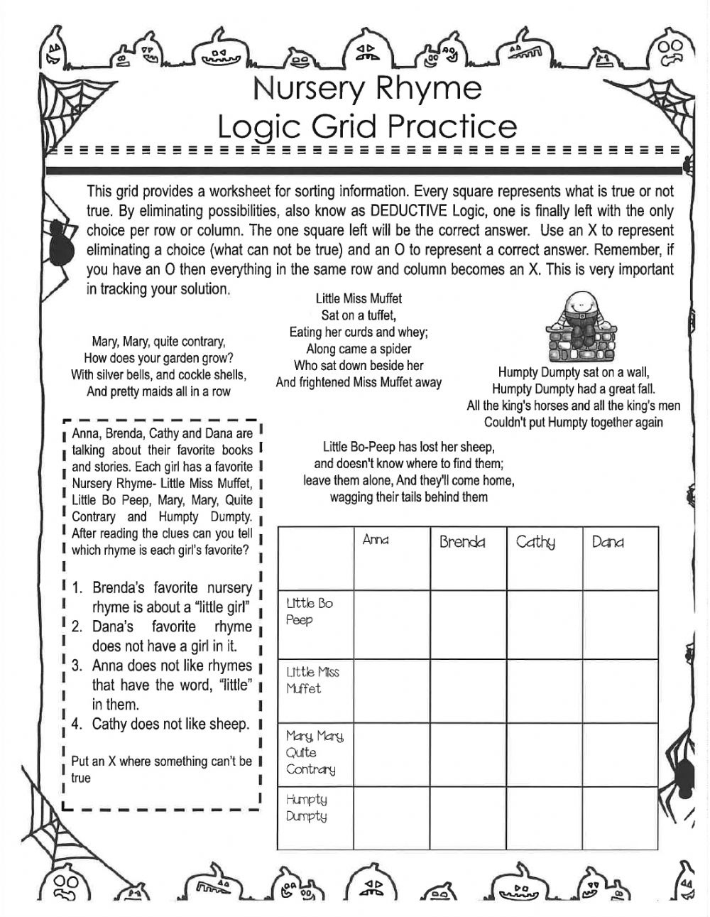 Halloween Logic Puzzles Worksheet