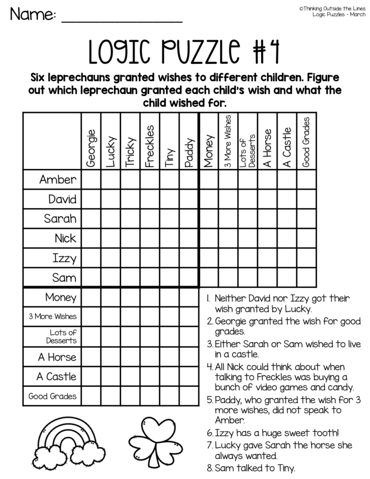 FREE Printable Logic Puzzles Logic Grid Puzzles