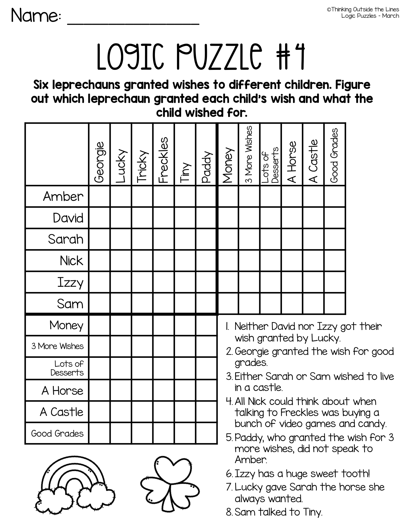 Logic Puzzles With Answers Printable Printable Logic Puzzles