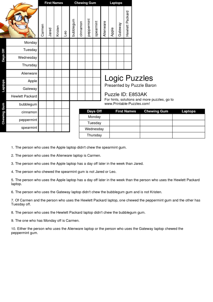 Printable Logic Puzzle Printable Crossword Puzzles Printable Logic