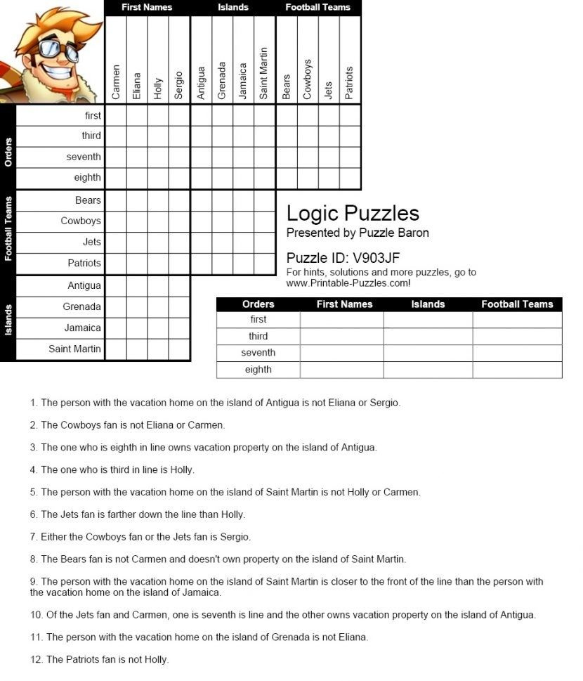 Printable Logic Puzzles For 6Th Graders Printable Crossword Puzzles