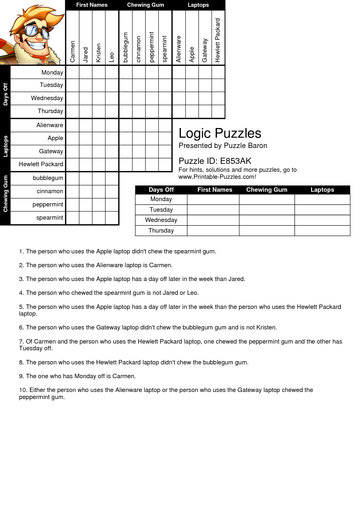 Printable Logic Puzzles Logic Puzzles Grid Logic Puzzles Printable 