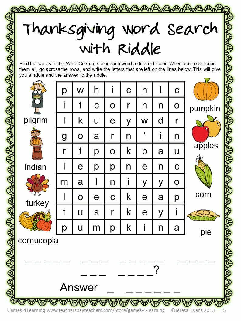 HAPPY THANKSGIVING WORDSEARCH PUZZLE Thanksgiving Worksheets 