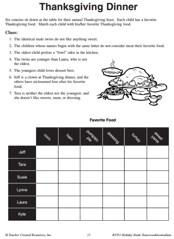 Thanksgiving Logic Puzzles Center For Academic Program Support