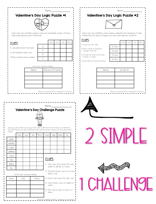 Valentine Logic Puzzle Printable Printable Logic Puzzles