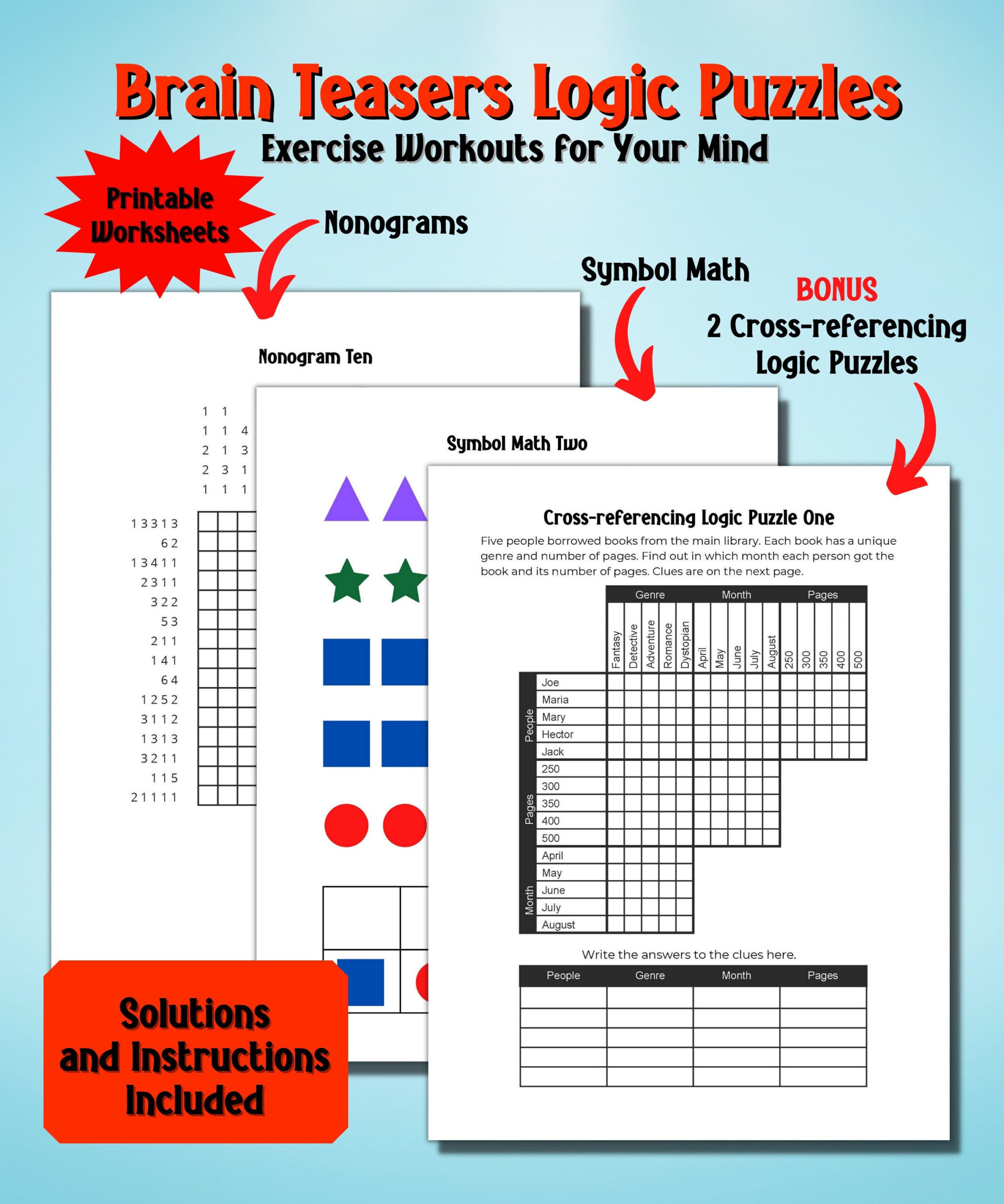 Brain Teasers Logic Puzzles, Exercise Workouts For Your Mind - Etsy regarding Christmas Logic Puzzles Amber East