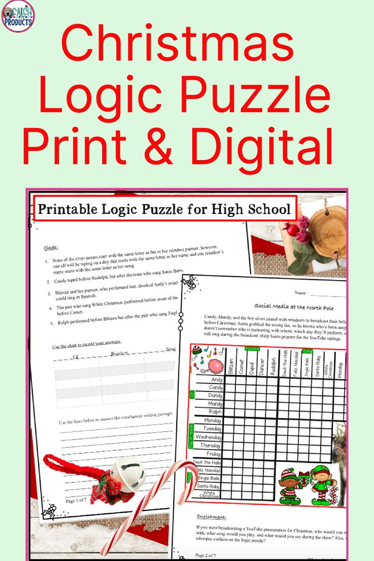 Christmas Logic Puzzle Holiday Brain Teaser For High School inside 12 Clues Of Christmas Logic Puzzles