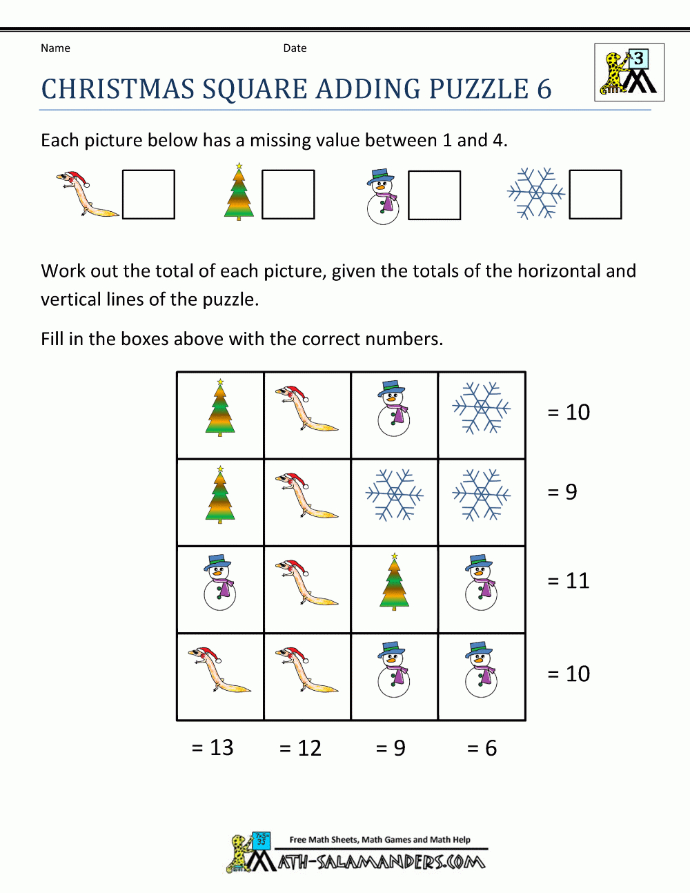 Christmas Math Worksheets for Christmas Logic Puzzles Quiz