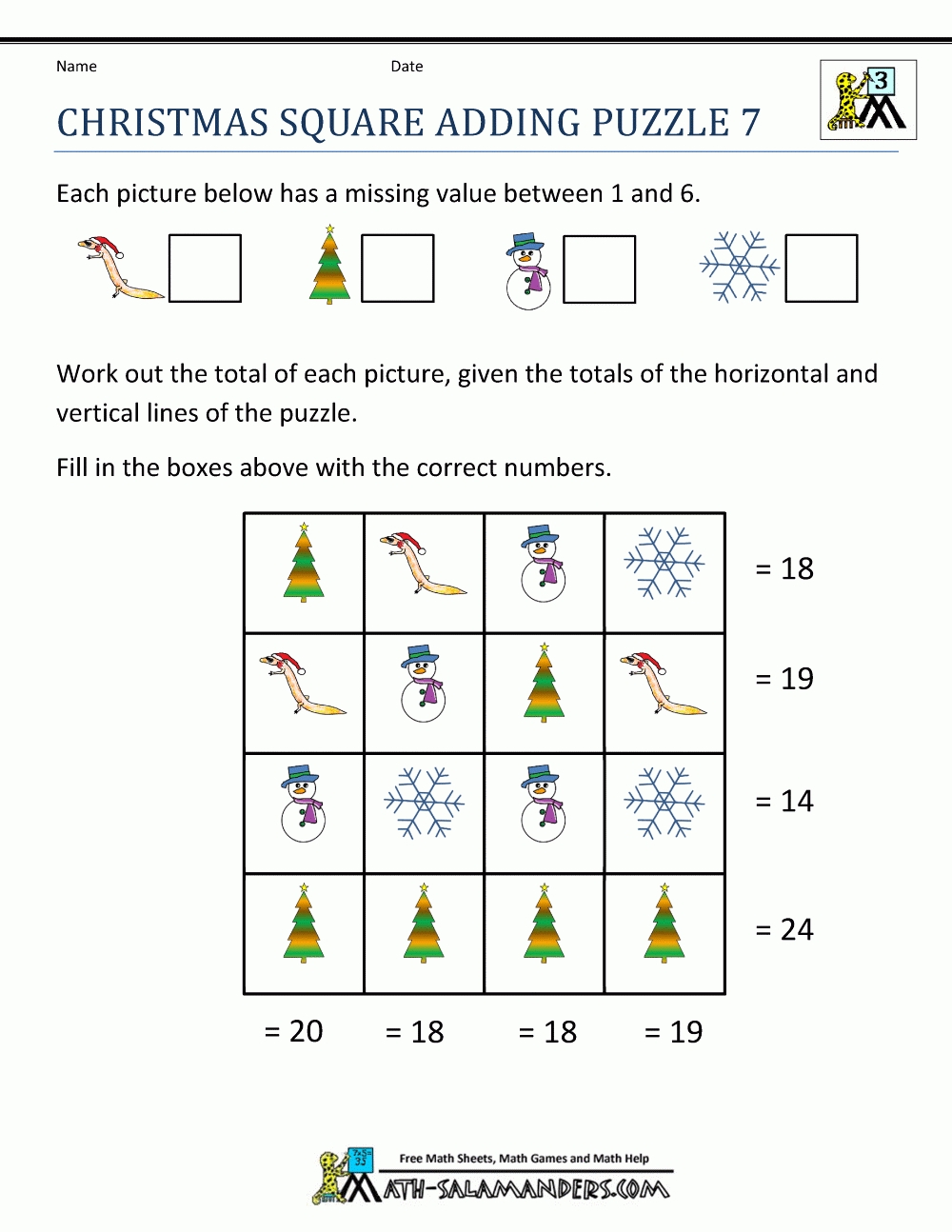 Christmas Math Worksheets in Christmas Math Logic Puzzles