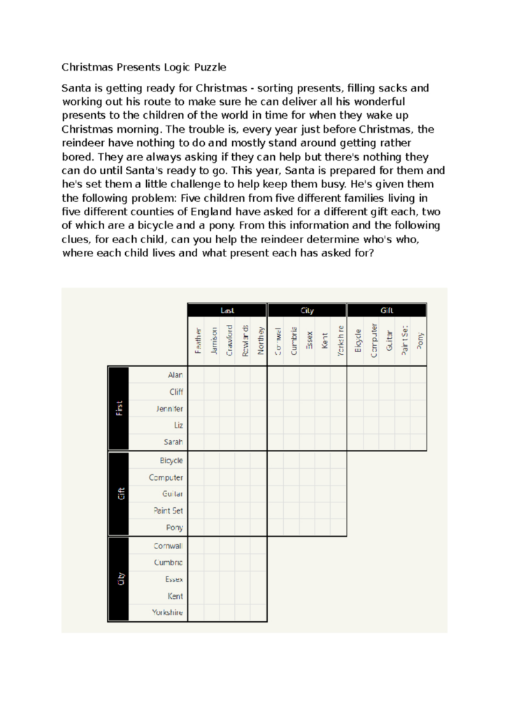 Christmas Gift Logic Puzzles