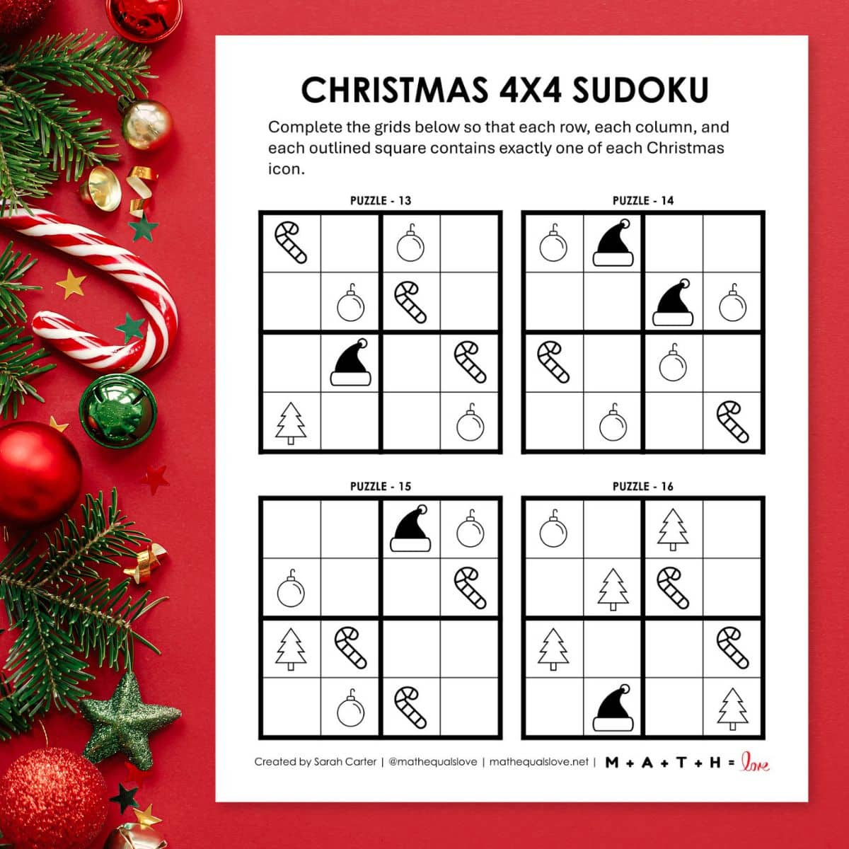 Christmas Puzzles | Math = Love within Christmas Logic Puzzles For High School