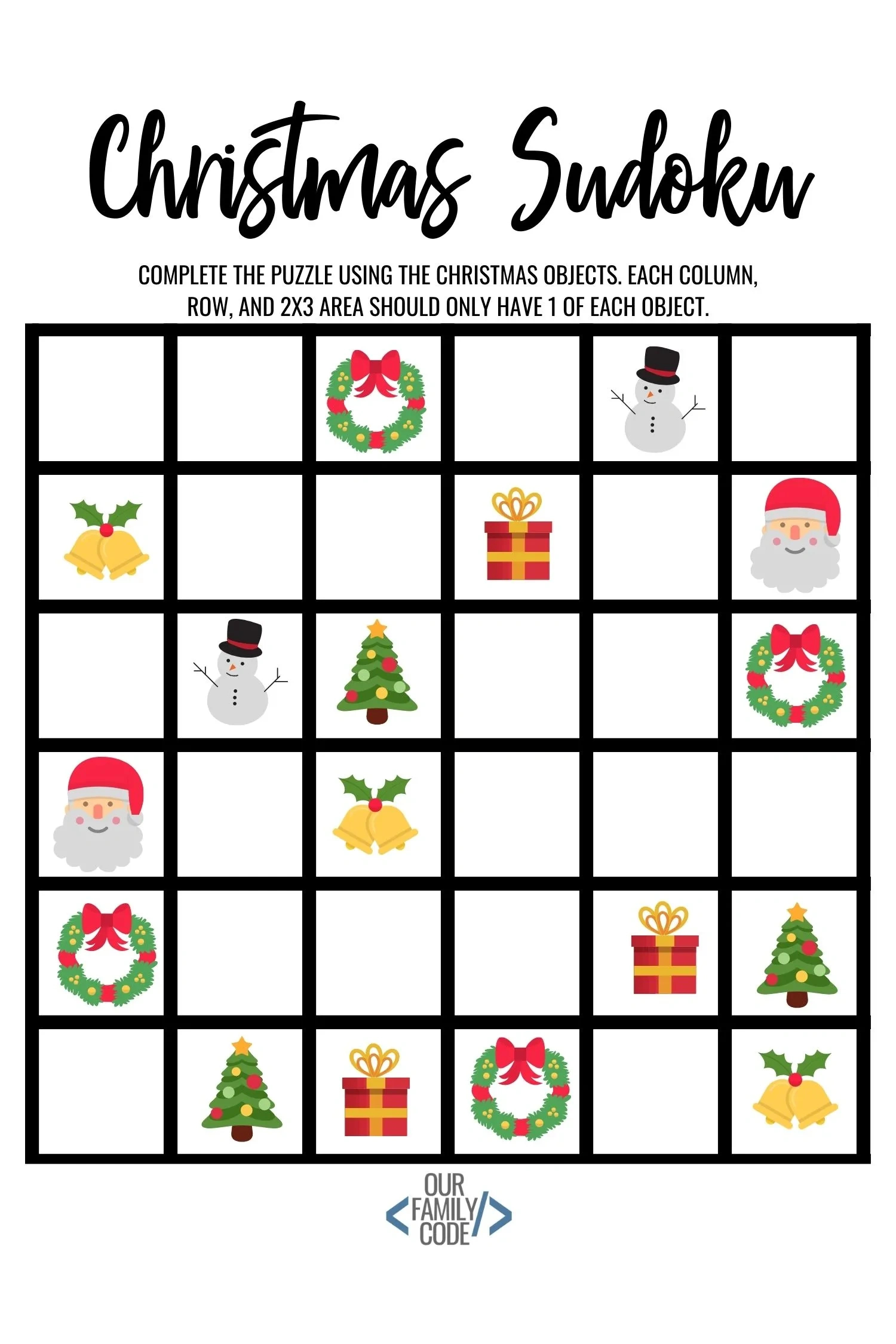 Christmas Sudoku Logical Reasoning Activity For Kids - Our Family Code in Christmas Logic Puzzles Free