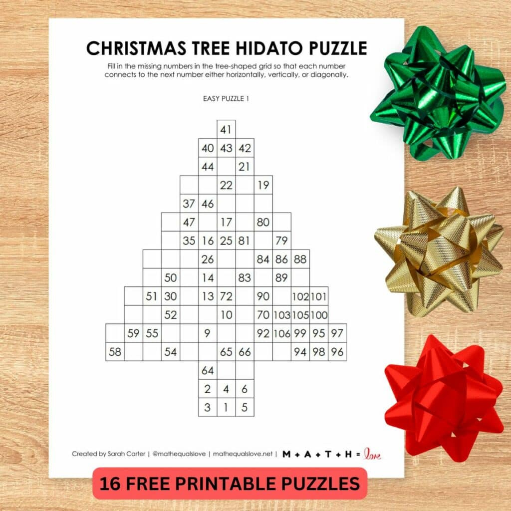 Christmas Tree Hidato Puzzles | Math = Love inside Chemistry Christmas Tree Logic Puzzles