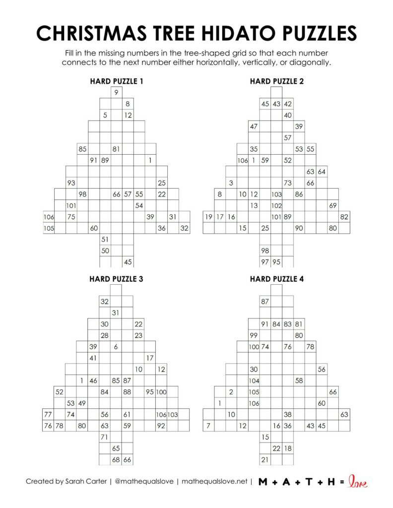 Christmas Tree Hidato Puzzles | Math = Love regarding Chemistry Christmas Tree Logic Puzzles