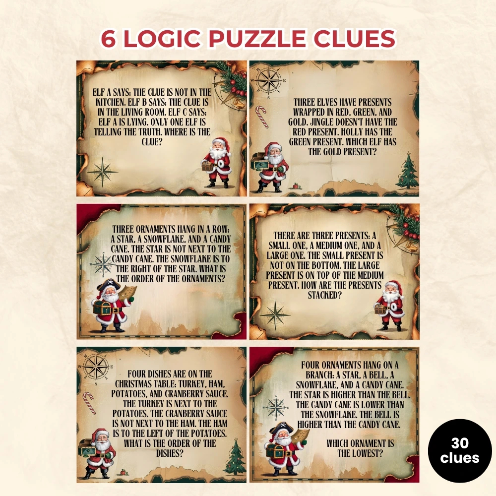 Difficult Christmas Scavenger Hunt Printable For Adults - Twelve with 12 Clues Of Christmas Logic Puzzles