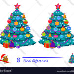 Find 8 Differences Christmas Tree Logic Puzzle Vector Image Inside Christmas Tree Logic Puzzles