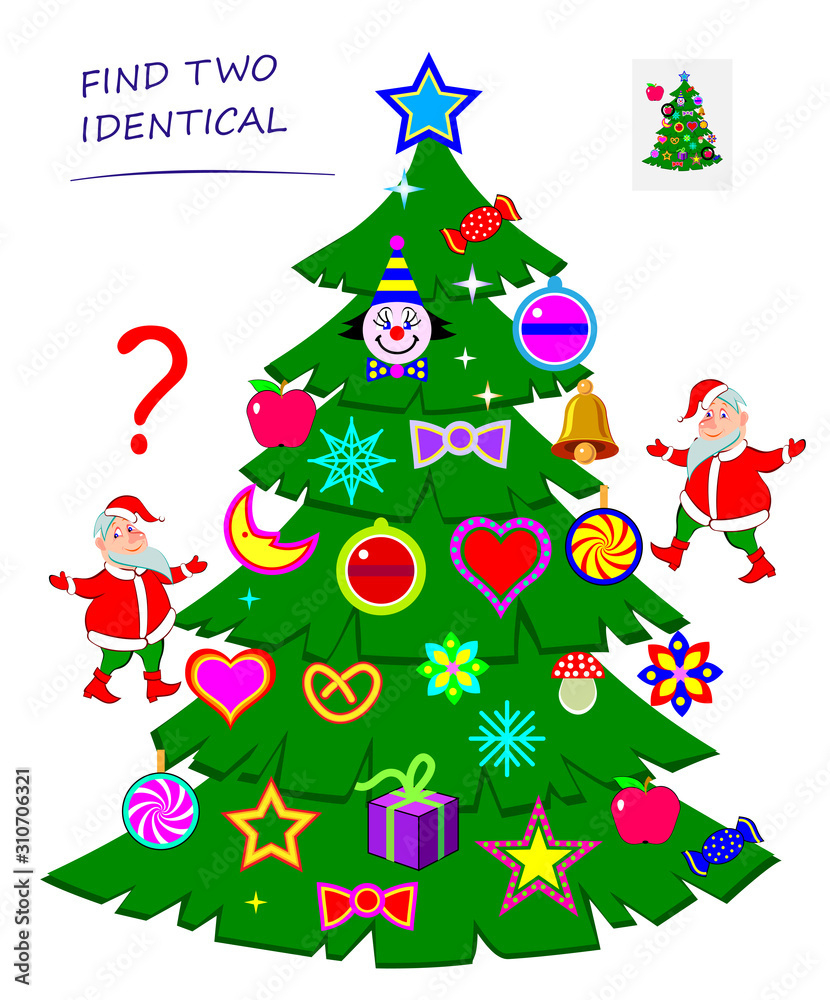 Find Two Identical Toys In Christmas Tree. Logic Puzzle Game For with regard to Christmas Tree Logic Puzzles