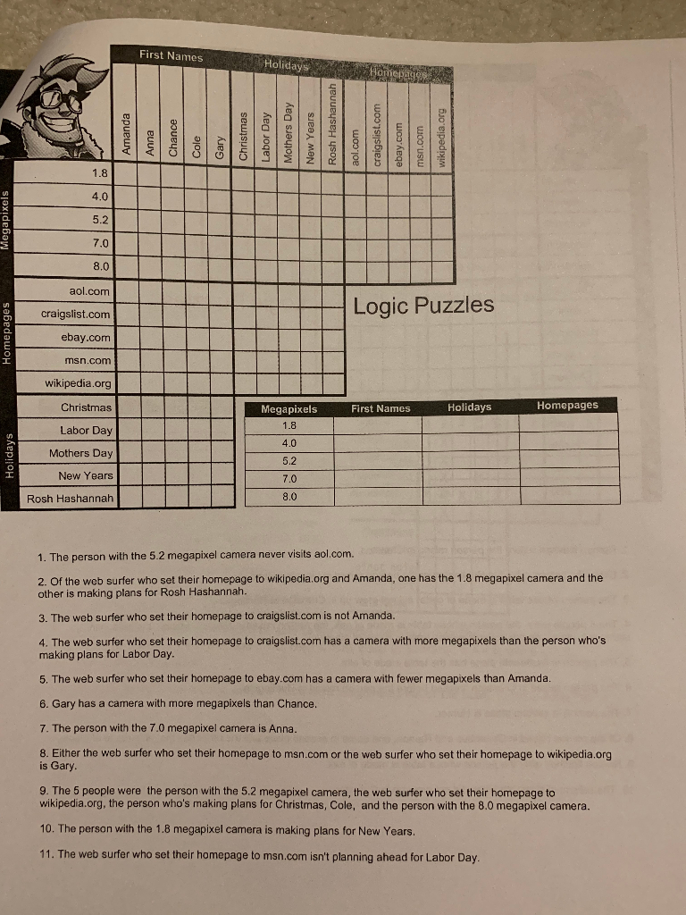 First Names Holidays Mepages 1.8 4.0 5.2 7.0 8.0 | Chegg with regard to Christmas Dinner Logic Puzzles Answers