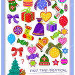 Logic Puzzle Game Children Adults Find Two Identical Christmas With Christmas Gift Logic Puzzles