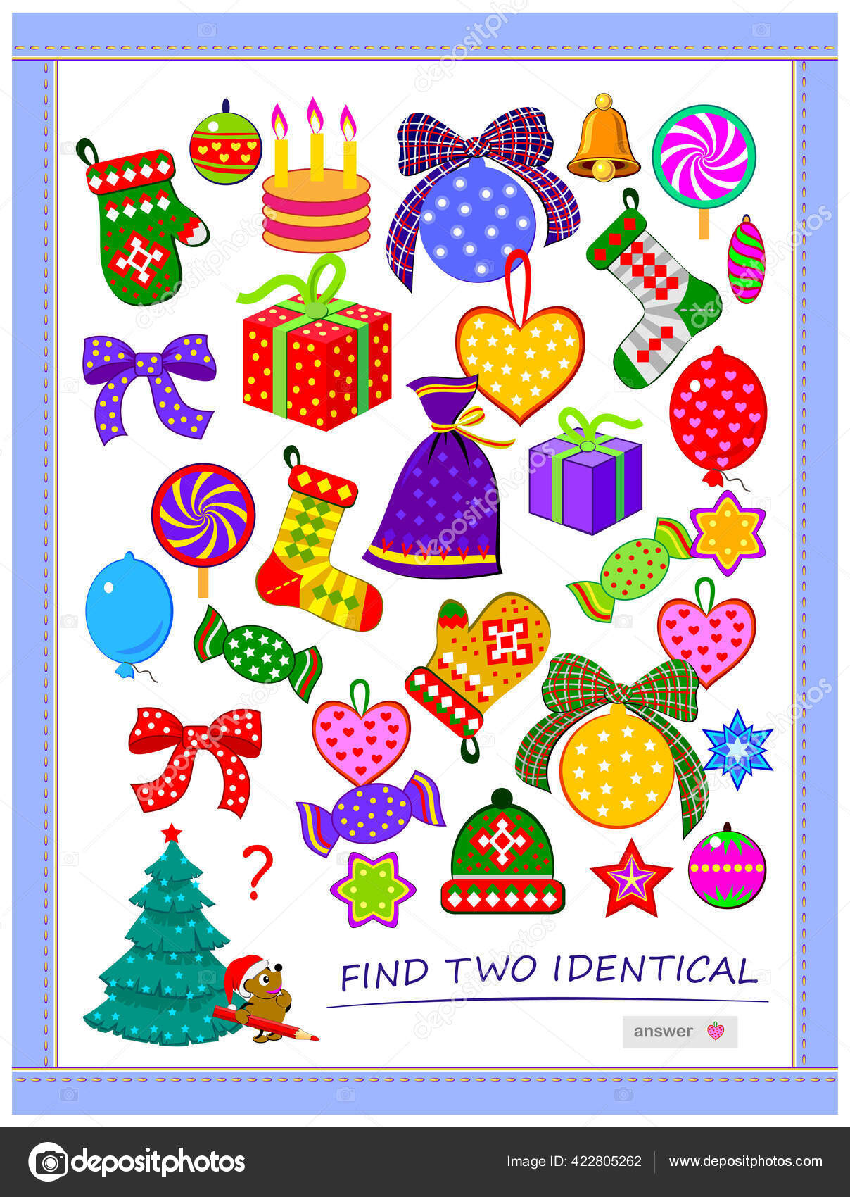 Logic Puzzle Game Children Adults Find Two Identical Christmas with Christmas Gift Logic Puzzles