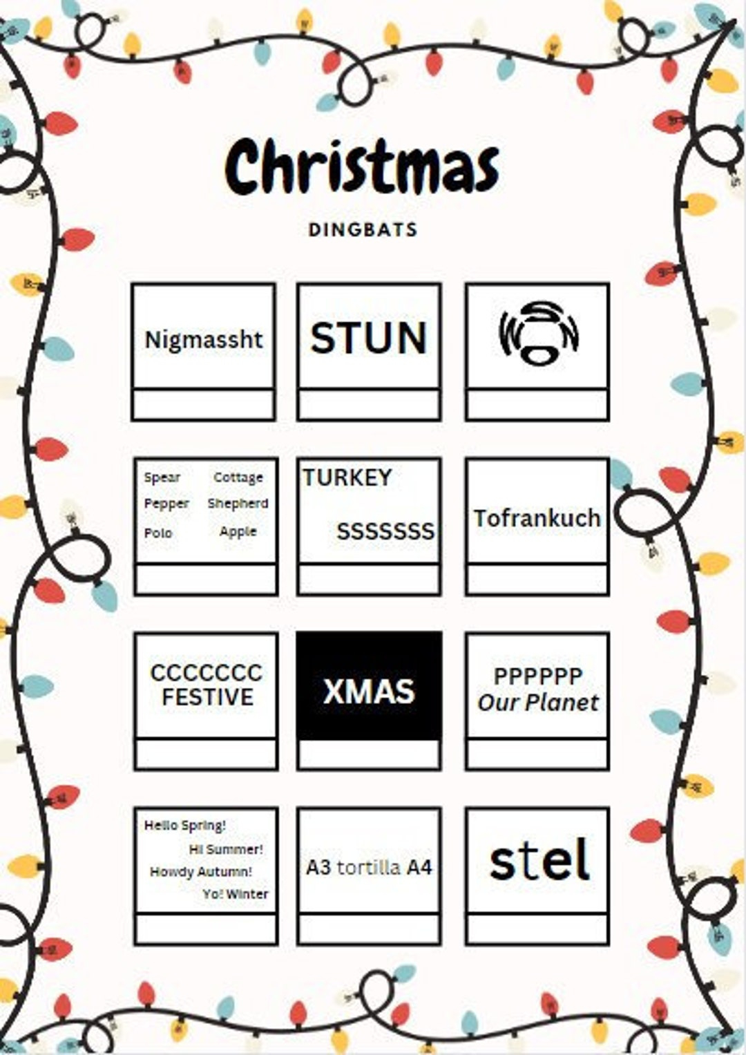 Printable Christmas Dingbat Puzzle Games Christmas Game For Kids throughout Christmas Logic Puzzles Answers Video Quiz Star