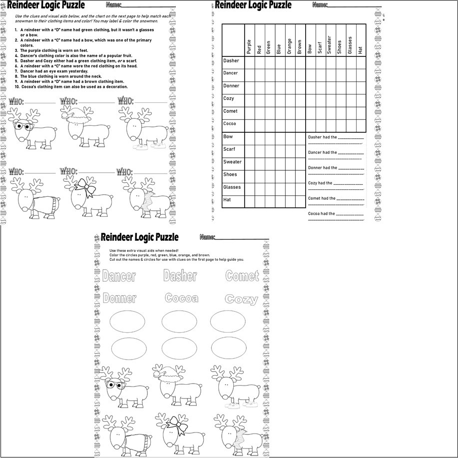 Reindeer Logic Puzzle Graph Reasoning Critical Thinking Skills for Christmas Logic Puzzles Reindeer