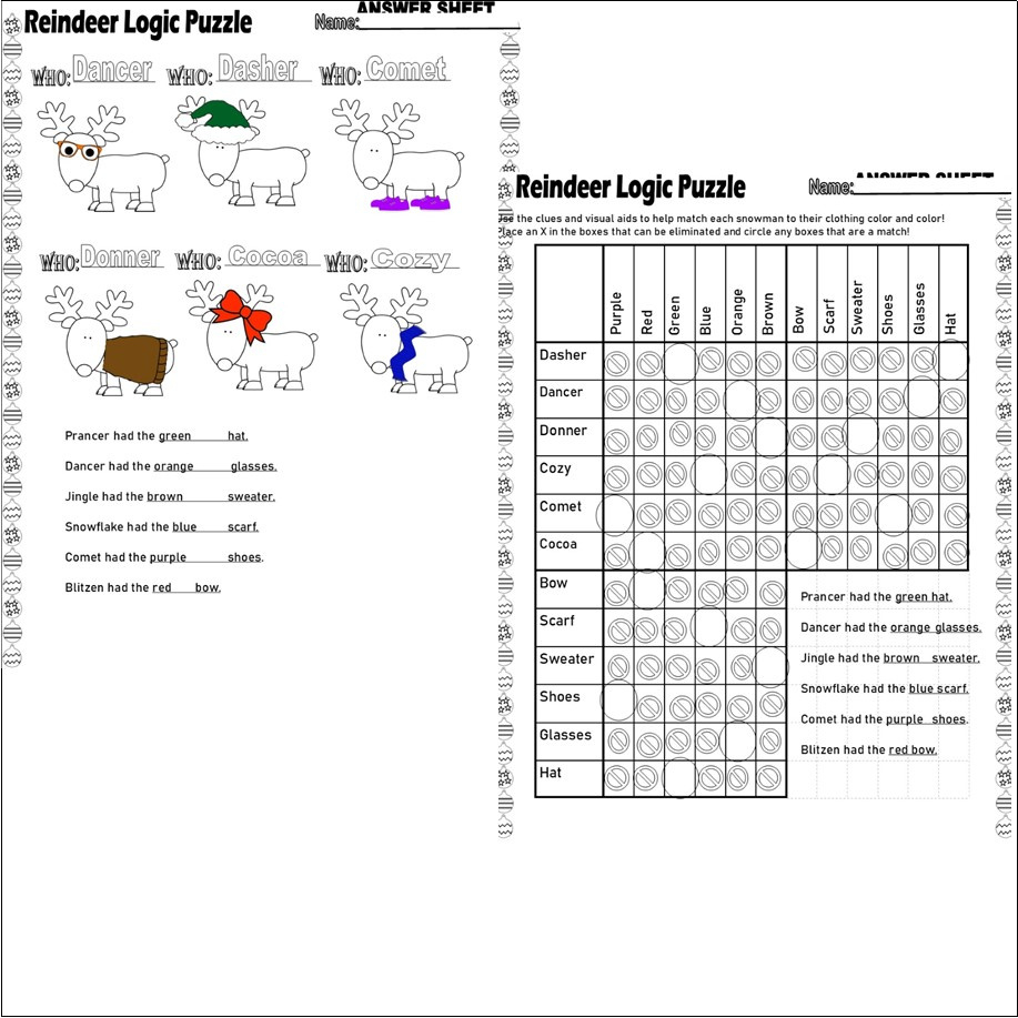 Reindeer Logic Puzzle Graph Reasoning Critical Thinking Skills in Christmas Logic Puzzles Reindeer