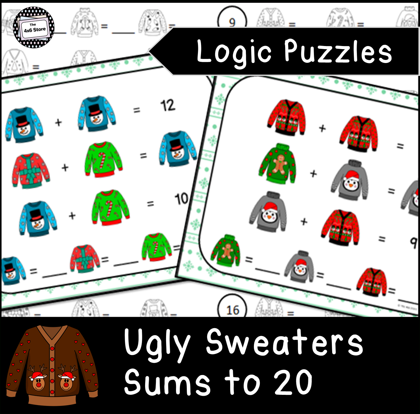 Ugly Sweater Sums To 20 Logic Puzzles inside Ugly Christmas Sweater Logic Puzzles Answer Key