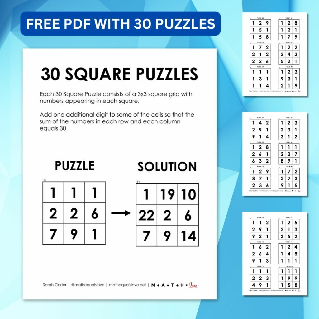 30 Square Logic Puzzles | Math = Love within Printable Logic Puzzles For 11 Year Olds