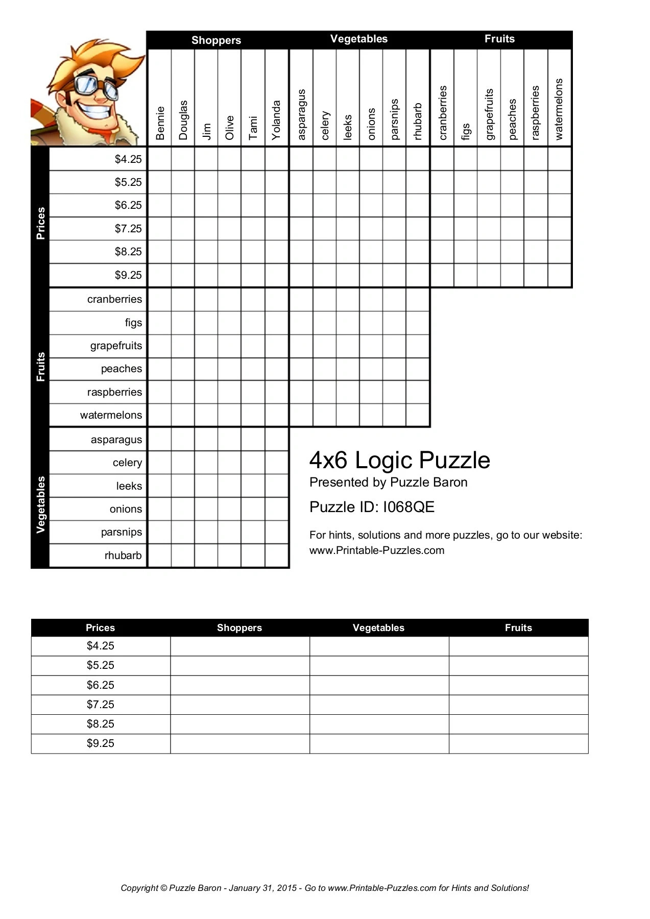 4X6 Logic Puzzle - Logic Puzzles - Play Online Or Print with regard to Logic Puzzles Online Printable