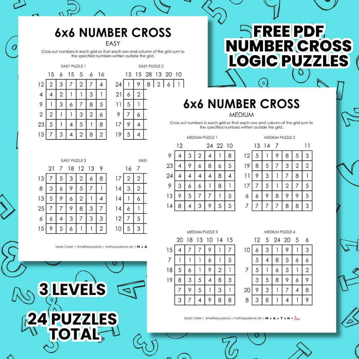 6X6 Number Cross Puzzles | Math = Love pertaining to Cross Logic Puzzles Printable