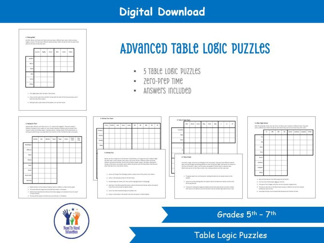 Advanced Table Logic Puzzles - Etsy throughout Logic Table Puzzles