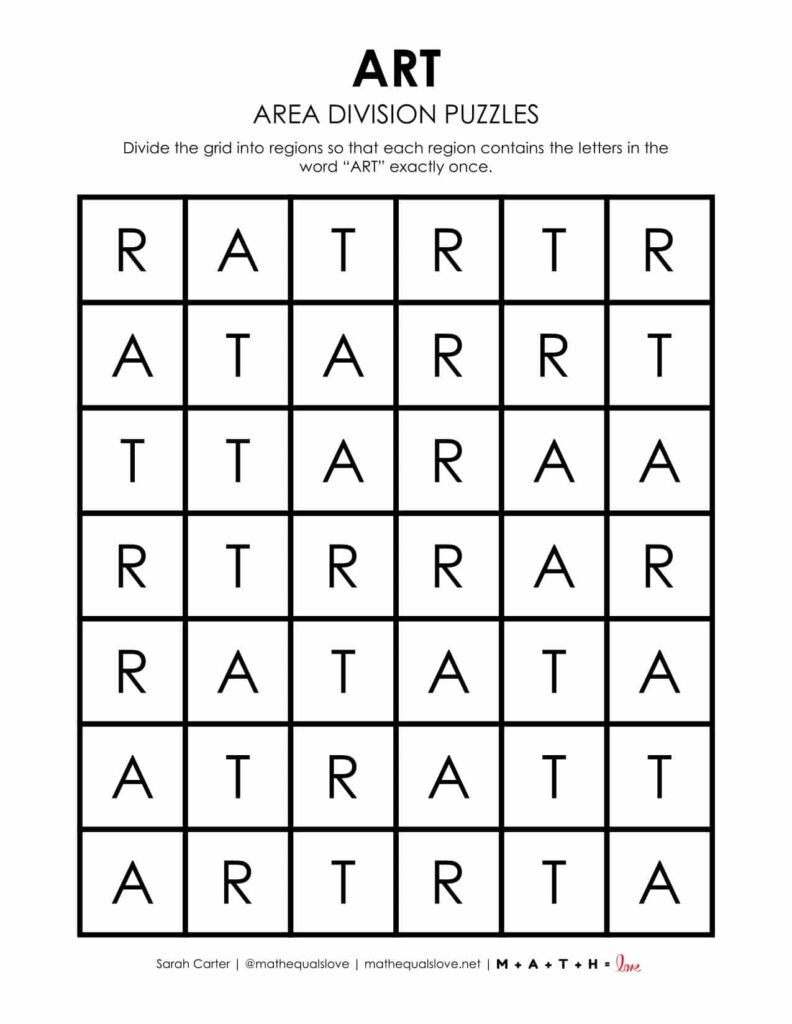 Art Area Division Logic Puzzles | Math = Love inside Visual Logic Puzzles Printable