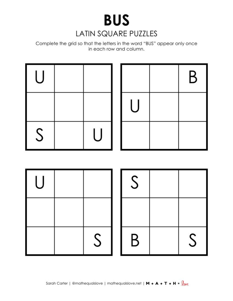 Bus Latin Square Puzzles | Math = Love throughout Children&amp;amp;#039;s Logic Puzzles Printable