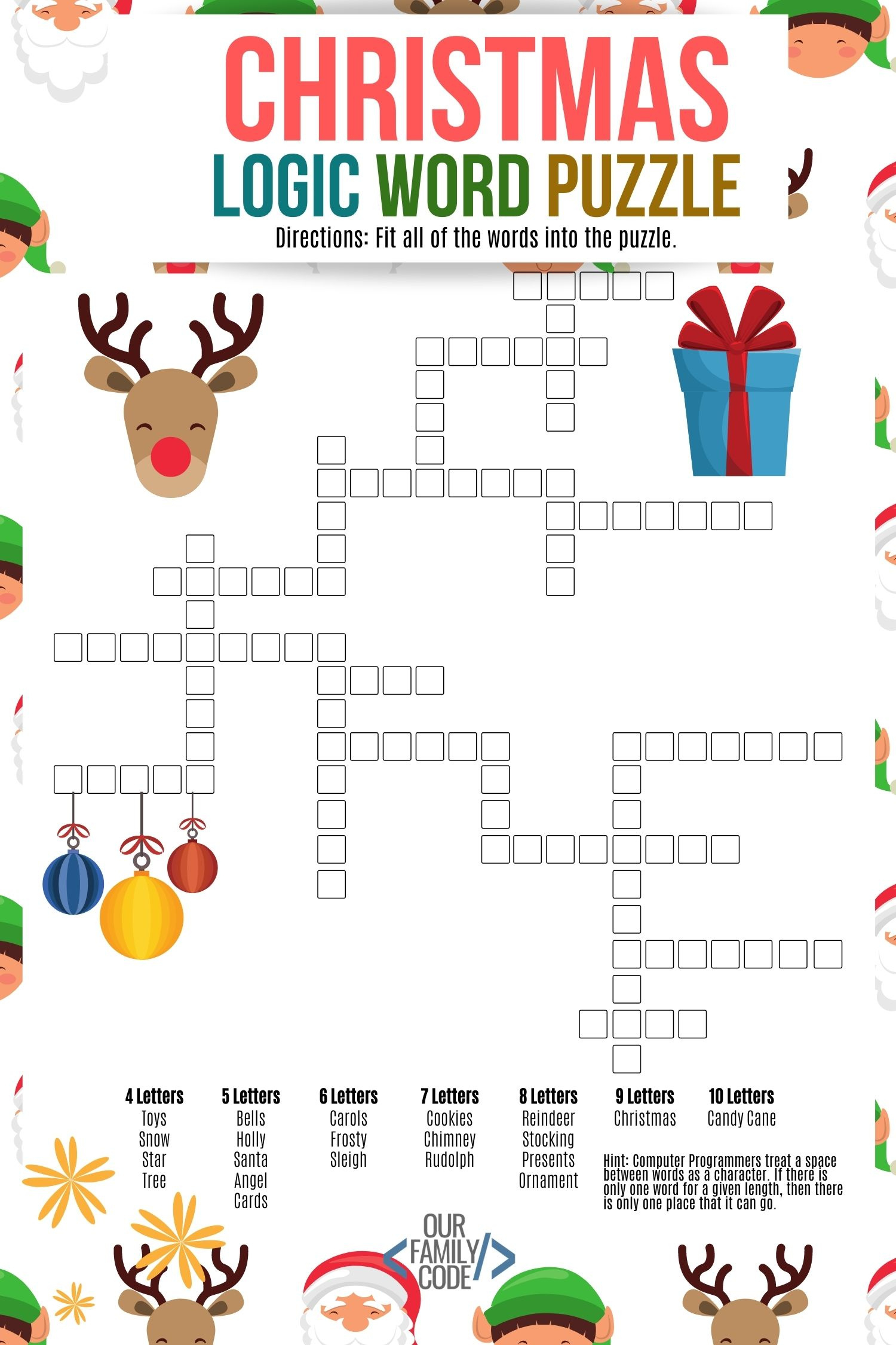 Christmas Logic Word Puzzle For Kids - Our Family Code for Christmas Logic Brain Teasers With Answers
