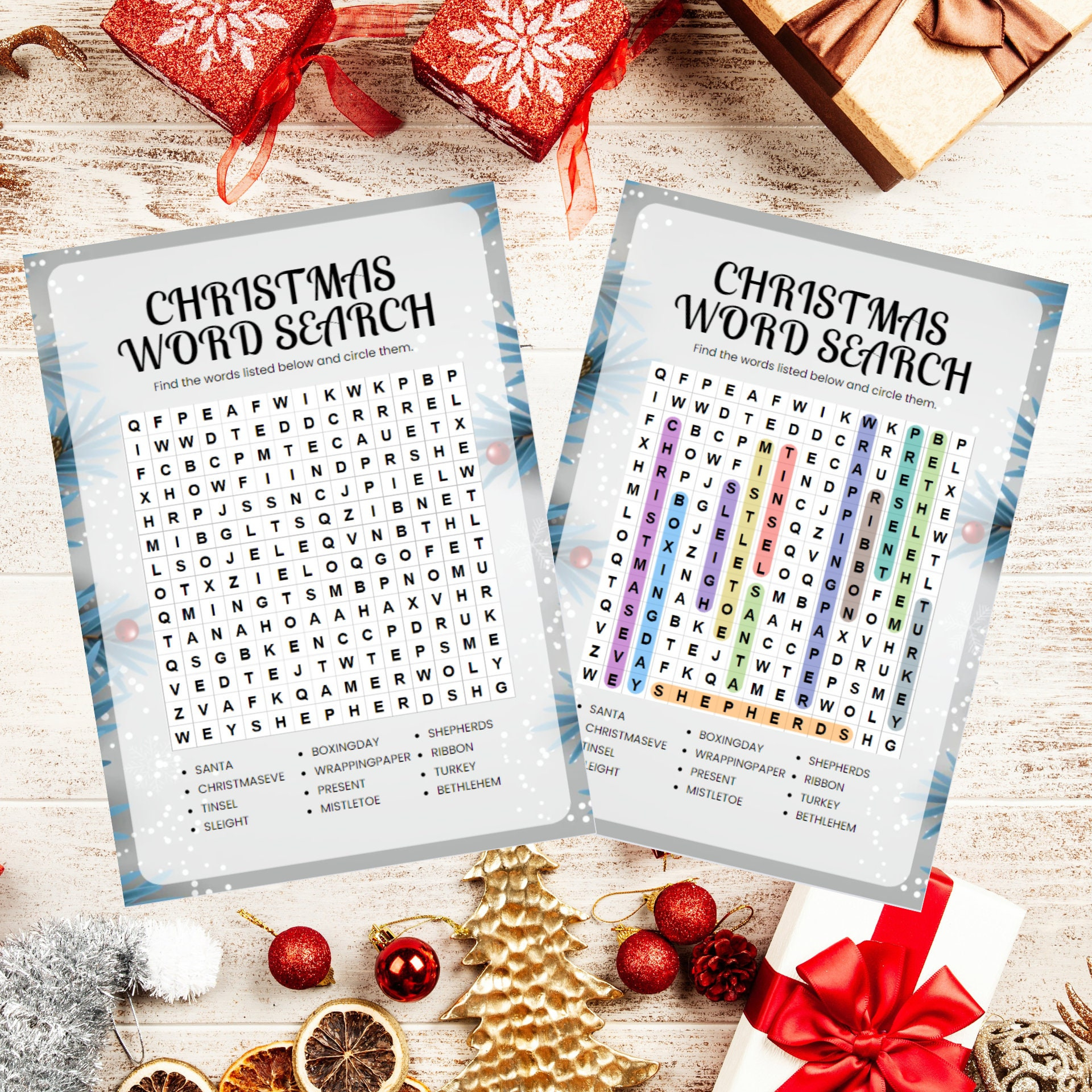 Christmas Word Search Bundle, 10 Printable Christmas Word Searches For Adults And Kids, Christmas Word Puzzles For Children inside Aha Puzzles Christmas Presents Logic Puzzle