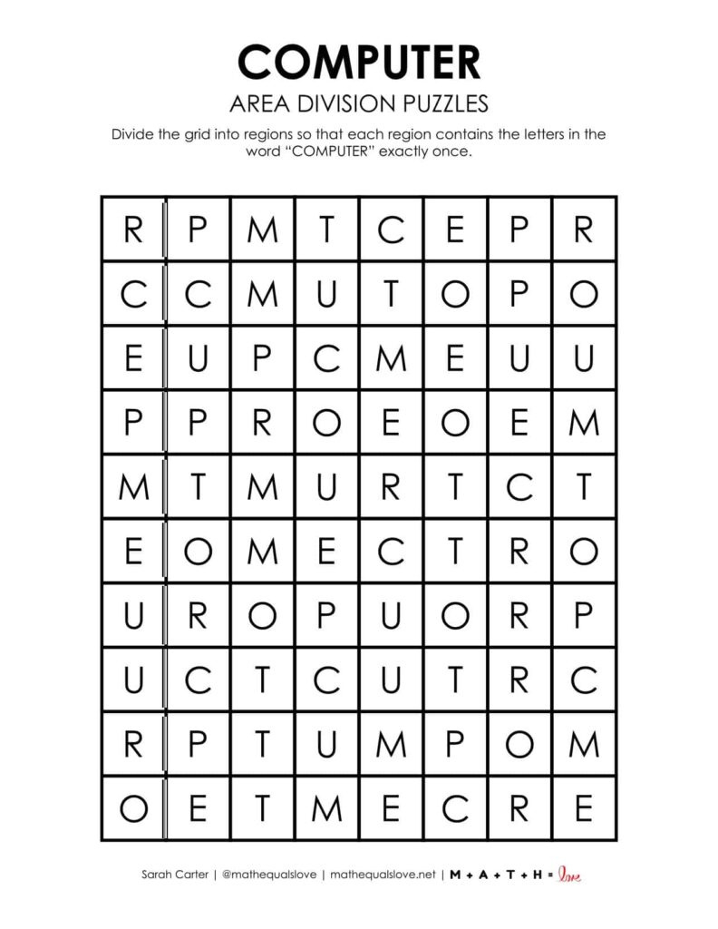 Computer Area Division Logic Puzzles | Math = Love throughout Logic Lovely Printable Word Searches