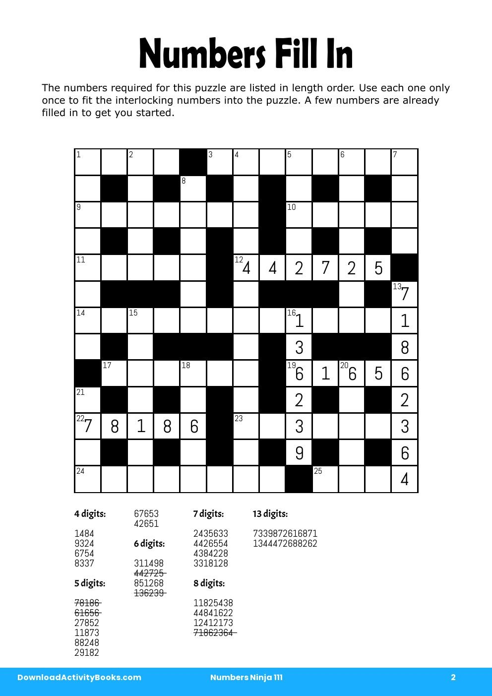 Download Numbers Fill In In Numbers Ninja 111 pertaining to Fill In Number Puzzles