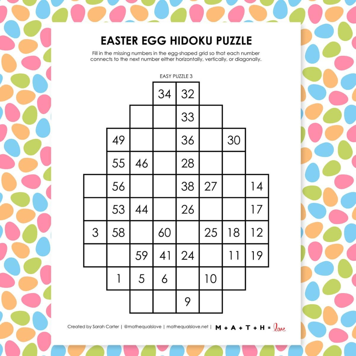 Easter Egg Hidoku Puzzles | Math = Love within Easter Logic Puzzles Printable