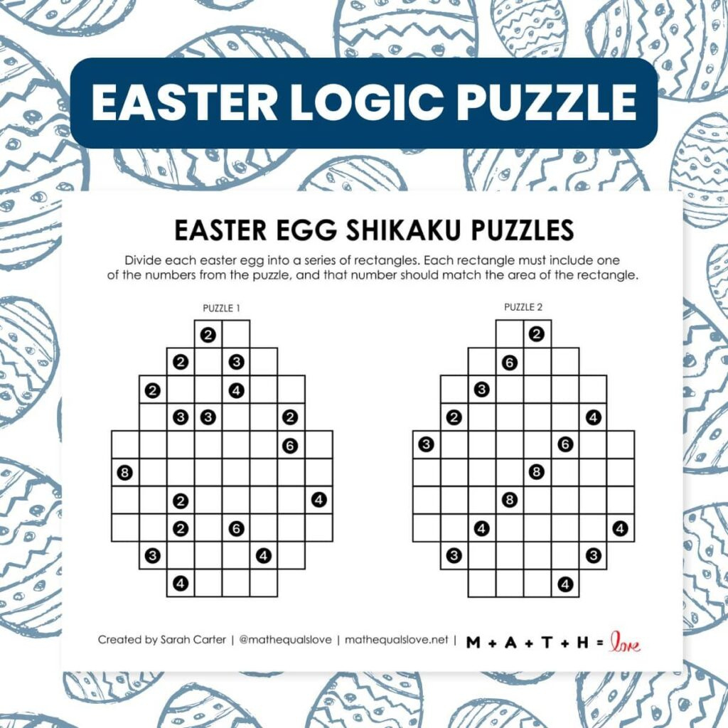 Easter Egg Shikaku Puzzles | Math = Love intended for Easter Logic Puzzles Printable