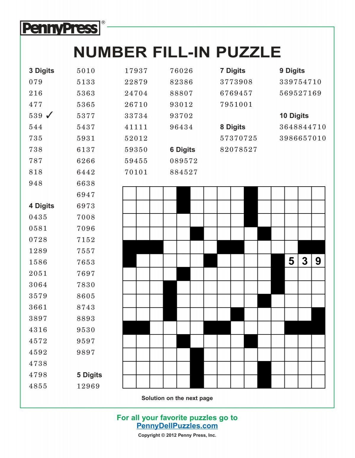 Fill In Puzzles Free Printable - Printable Party Favors for Fill in Number Puzzles
