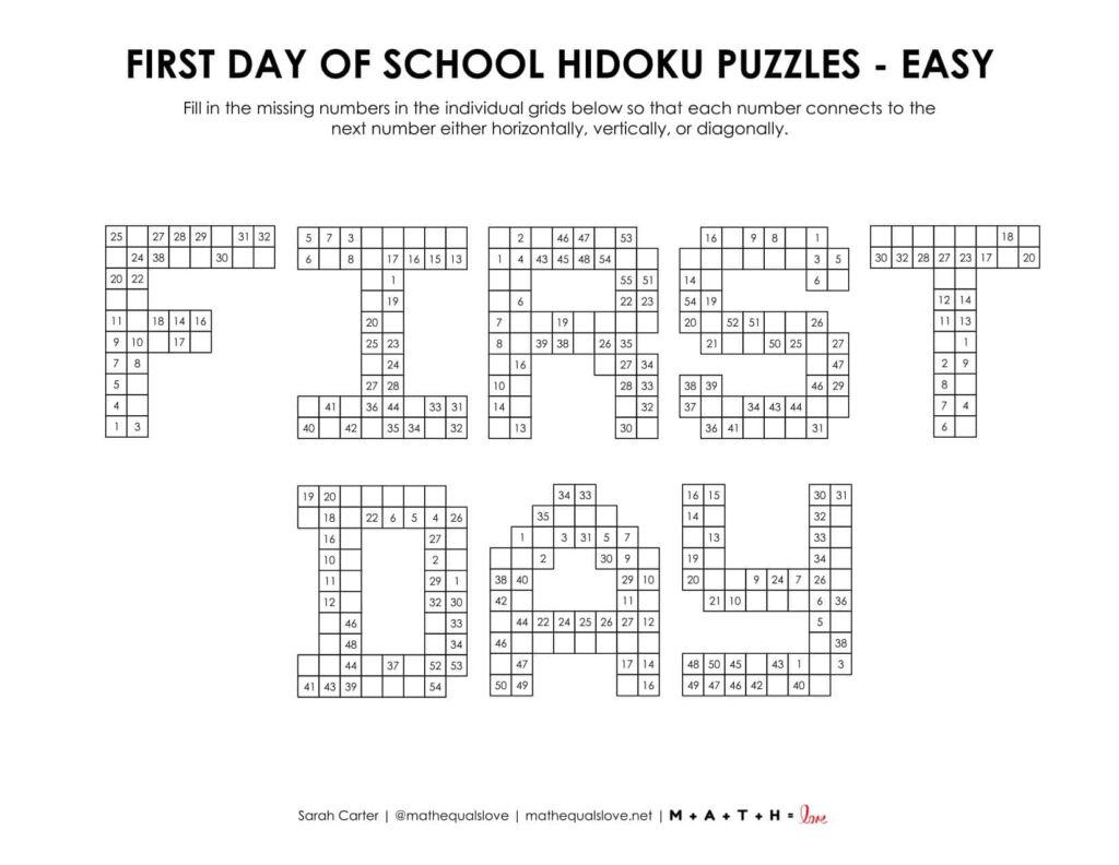 First Day Of School Hidoku Logic Puzzles (Free Pdf) pertaining to Logic Puzzle with Answer For Highschool Students