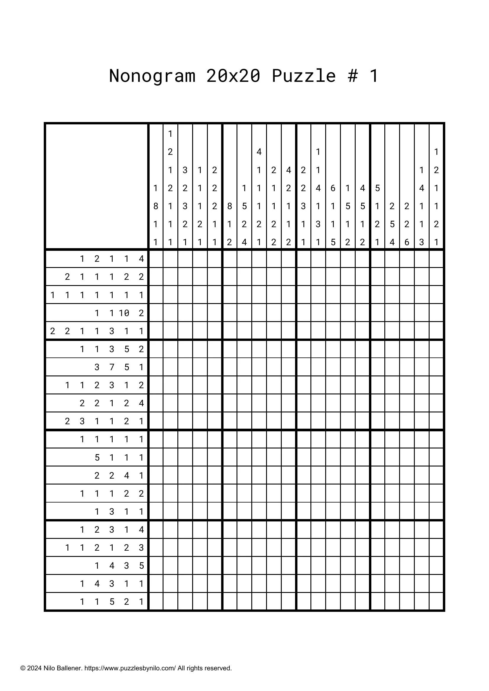 Free Downloadable Nonogram Puzzle Large # 1 — Puzzlesnilo intended for Free Logic Puzzles To Print