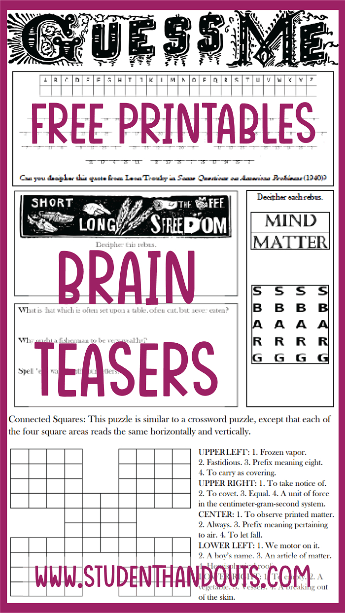 Free Printable Brain Teasers And Puzzles With Answers | Student within Printable Collection Of 12 Logic Problems Answers
