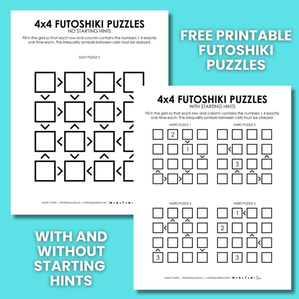 Futoshiki 4X4 Puzzles (Free Printable Pdfs) with Free Printable Logic Grid Template 4X4