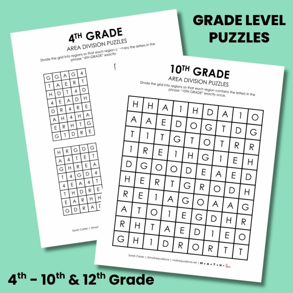 Grade Level Area Division Puzzles (4Th - 10Th, 12Th Grades) | Math inside Free Printable Logic Puzzles For 4Th Grade