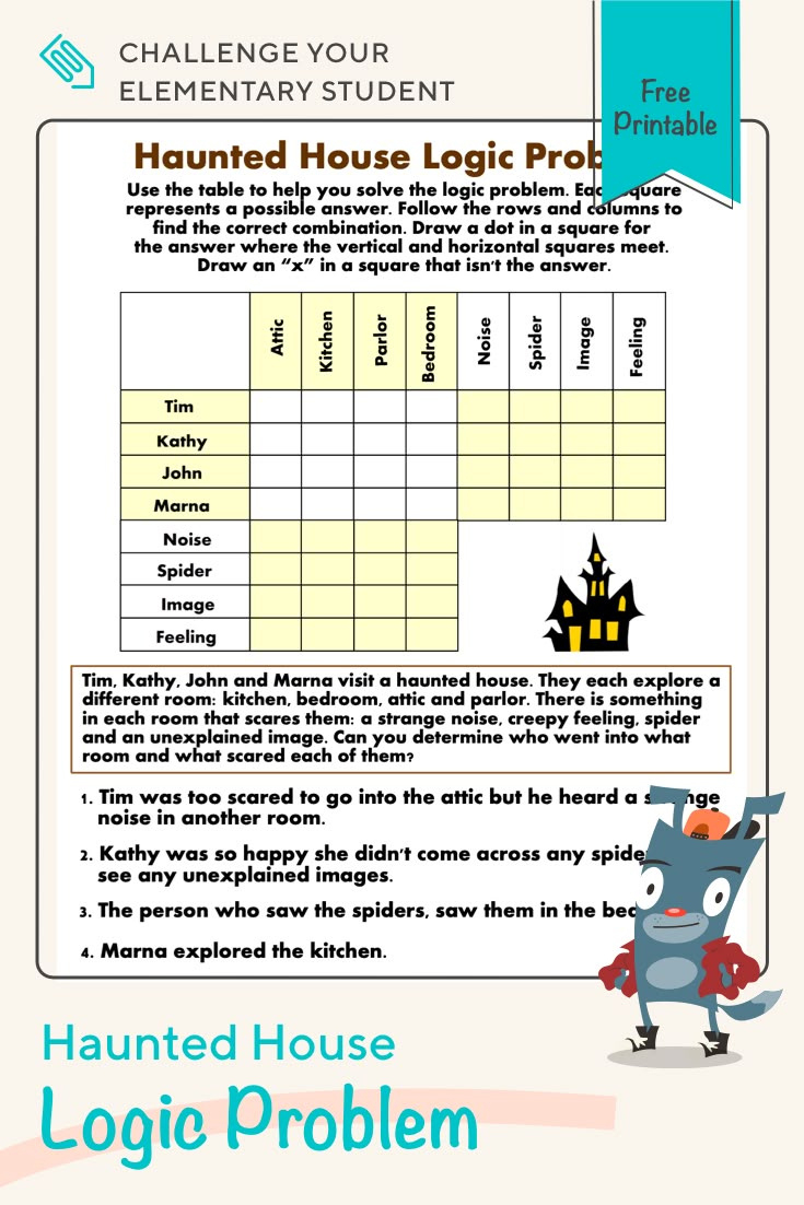 Haunted House Logic Problem | Worksheet | Education inside Mystery Logic Puzzles Printable